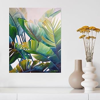 Amazon.co.jp: 絵画 熱帯の葉の油絵インテリア 絵画 アート